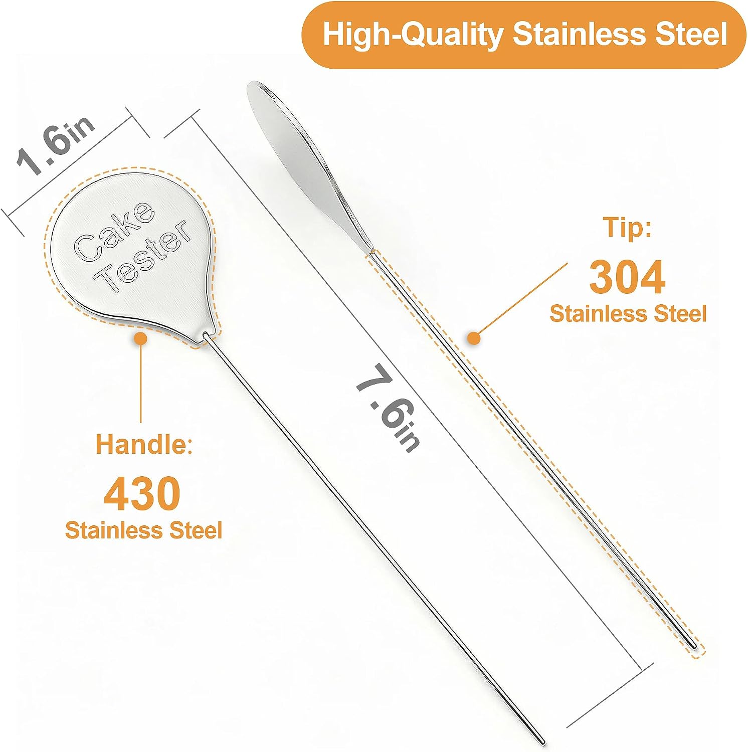2PCS Cake Tester for Baking Doneness - 7.6 Inch Premium Stainless Steel Cake Testers, Reusable Baking Testing Skewers for Perfect Cakes, Muffins, Breads and Pastries
