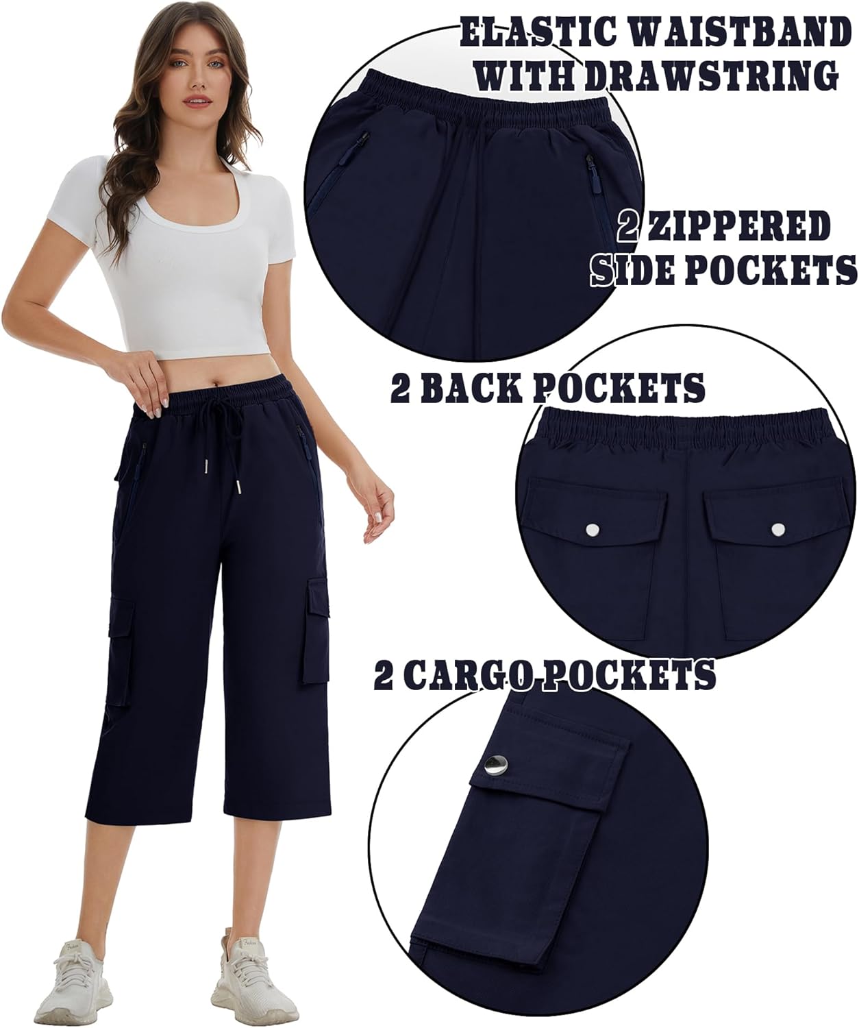 Kisswow Women's Capri Pants Casual Travel Cargo Pants with Pockets Summer Cargo Sweatpants for Women