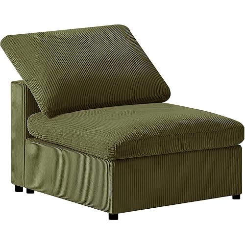 Oversized Modular Sectional Sofa Couch, Armless Single Sofa Chair with Corduroy Fabric, Extra Comfy overstuffed Cushion,Cloud Sofa for Living Room,Apartment .(Green, 32.25" Armless)
