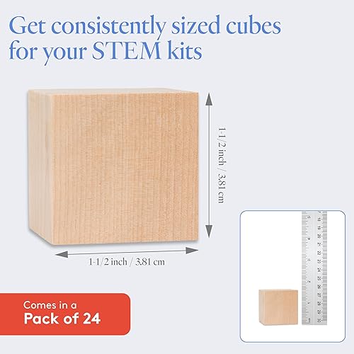 Miniatura 4 de Woodpeckers Cubos de madera sin terminar, 1-12 pulgadas, pequeños 24 bloques de madera para decorar, cubos de madera para manualidades y decoración