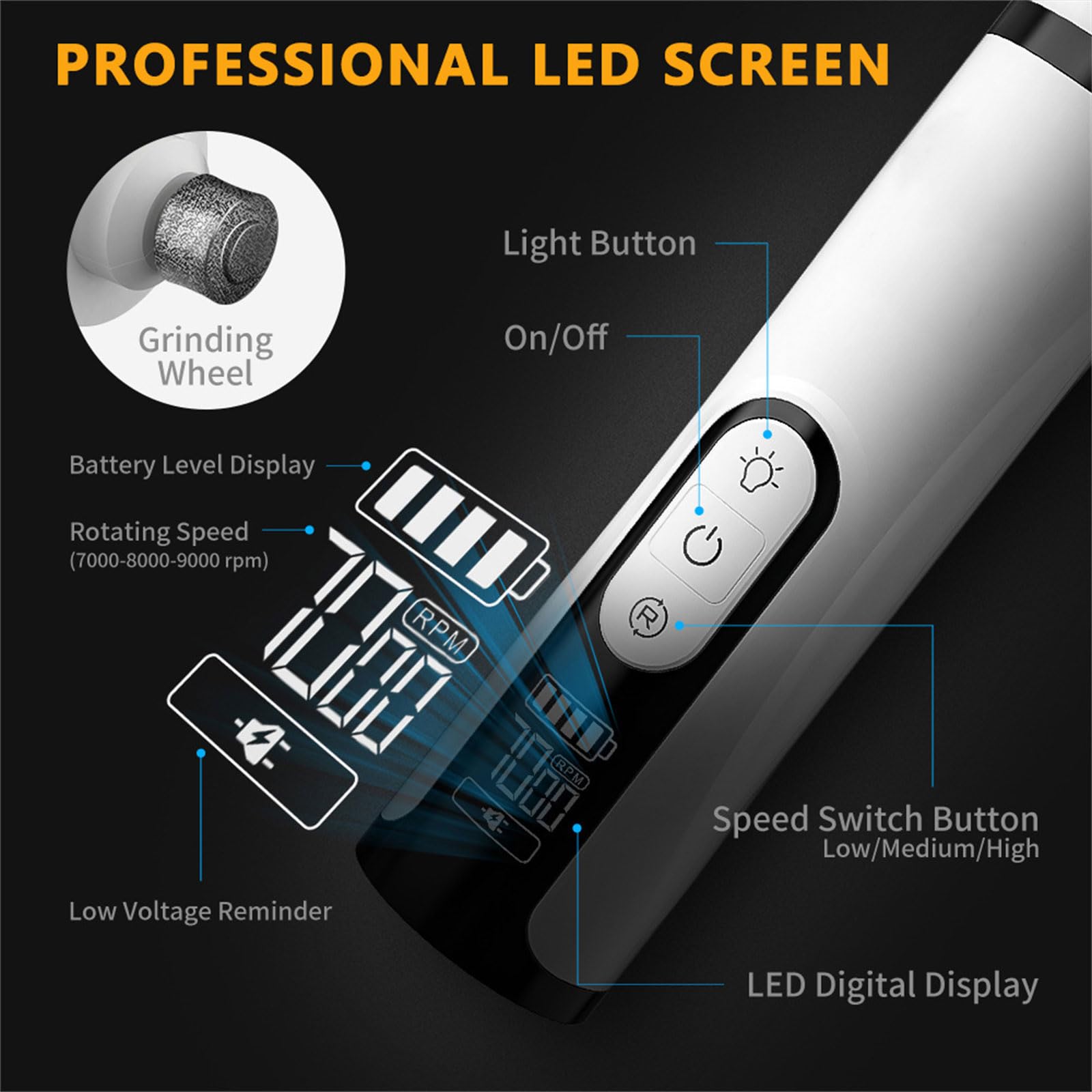 Smerigliatrice elettrica per unghie per animali domestici con doppie luci a LED e schermo LCD per unghie di cane sicure e silenziose che tagliano a casa sensibili smerigliatrice elettrica