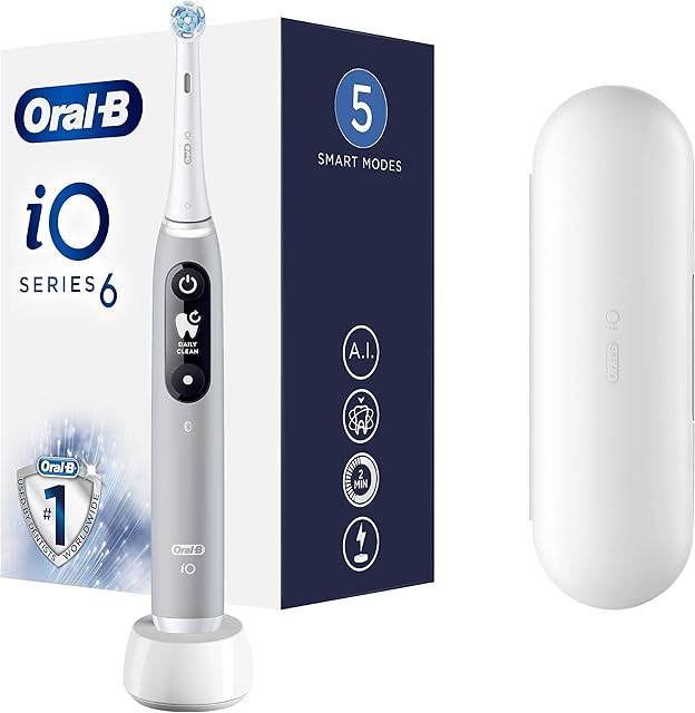 Oral-B iO Seria 6 Szczoteczka Elektryczna, Prezent Walentynkowy, Rewolucyjna Technologia Magnetyczna iO z Mikrowibracjami, 5 Trybów, Inteligentny Czujnik Siły Nacisku, Etui Podróżne, Szara
