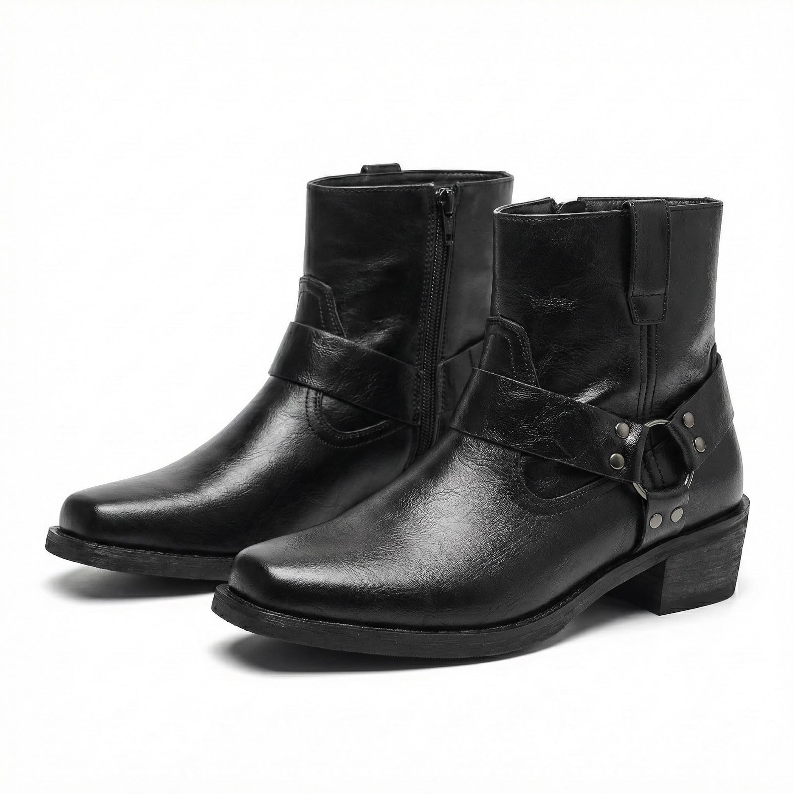 Herren Western Cowboy Stiefel Knöchelhoch Braun Motorrad-Harness-Stiefel Mit Blockabsatz Zum Hineinschlüpfen Chukka-Boots
