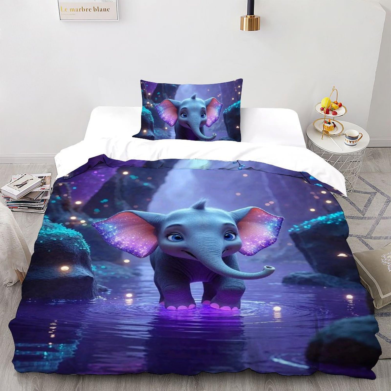 Housse de couette éléphant en microfibre premium pour lit d'enfant single