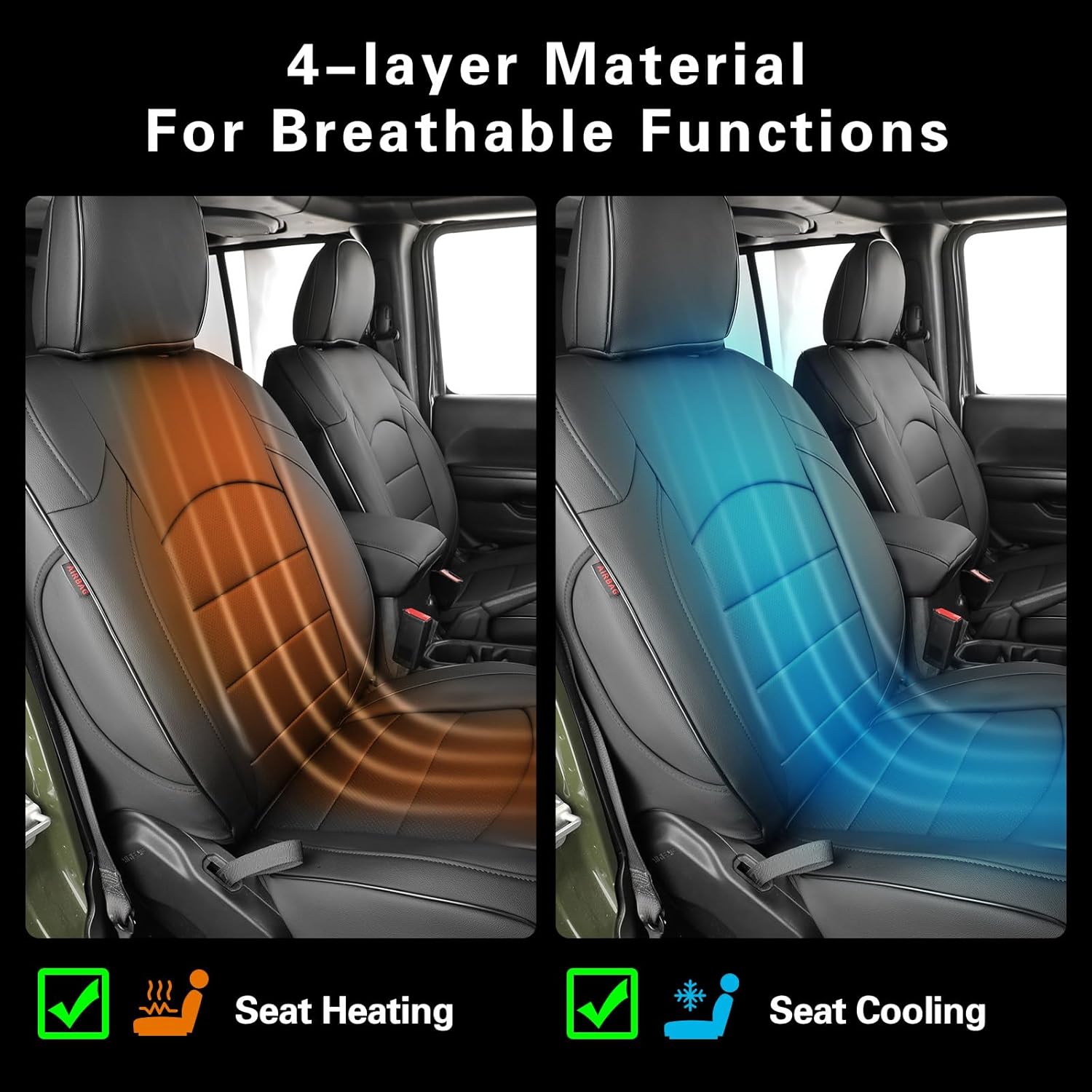 EKR Wrangler Seat Covers Custom Fit for Jeep Wrangler(2 Door) 2018 2019 2020 2021 2022 2023 2024 2025 2026(Manual Driver Seat) Leather Truck Seat Covers Full Set - Faux Leather(Black)