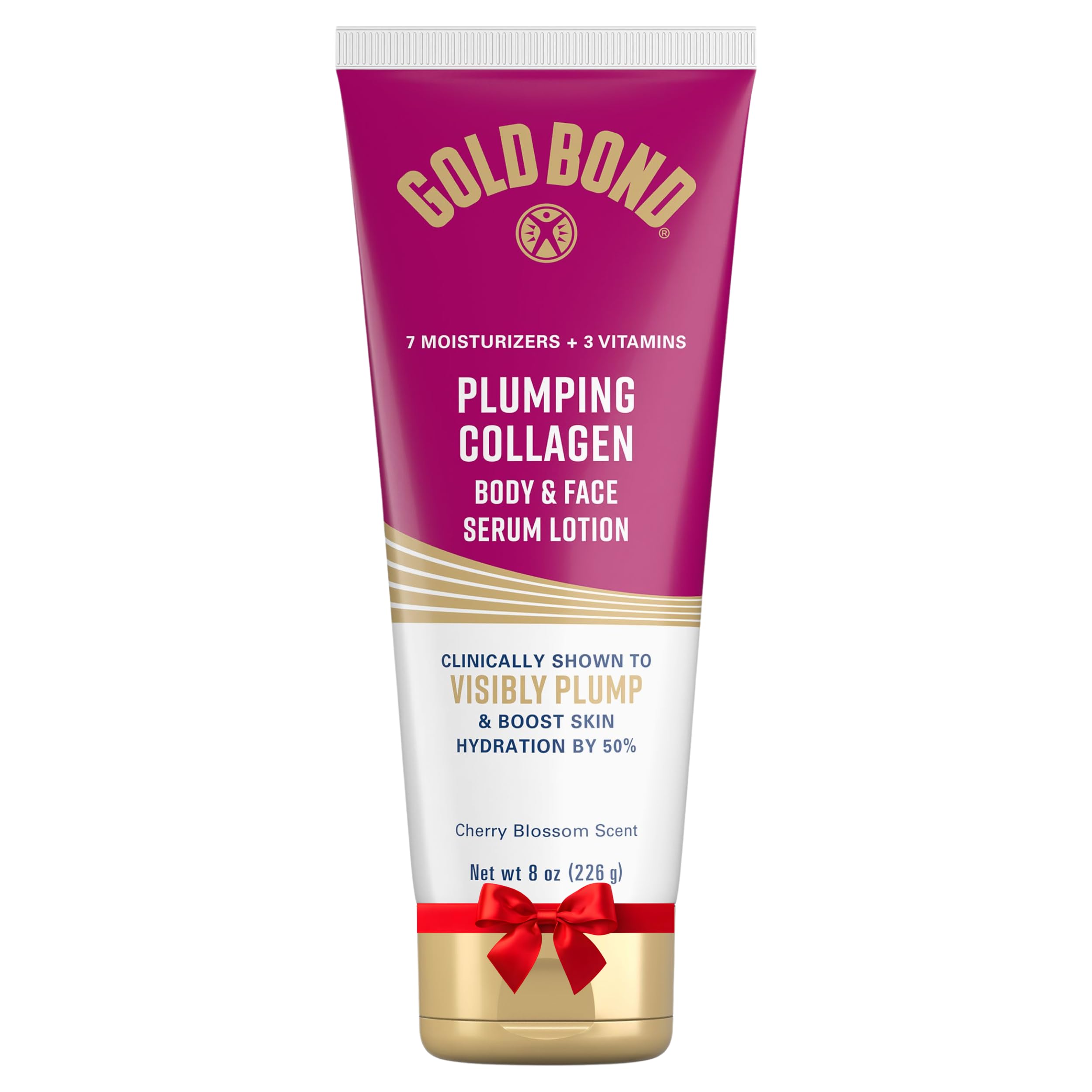 Gold Bond Plumping Collagen Body and Face Serum Lotion, Lightweight Hydrating Moisturizer with Collagen Peptide Complex, Jojoba and Grapeseed Oils to Visibly Plump Skin, Cherry Blossom Scent, 8 oz