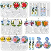 ResinWorld Drilled Silicone Earrings Molds Set - 5 Shapes (Circle Moon Flower Heart Rectangle) 4 Sizes Each for Stud Dangle Drop Jewelry