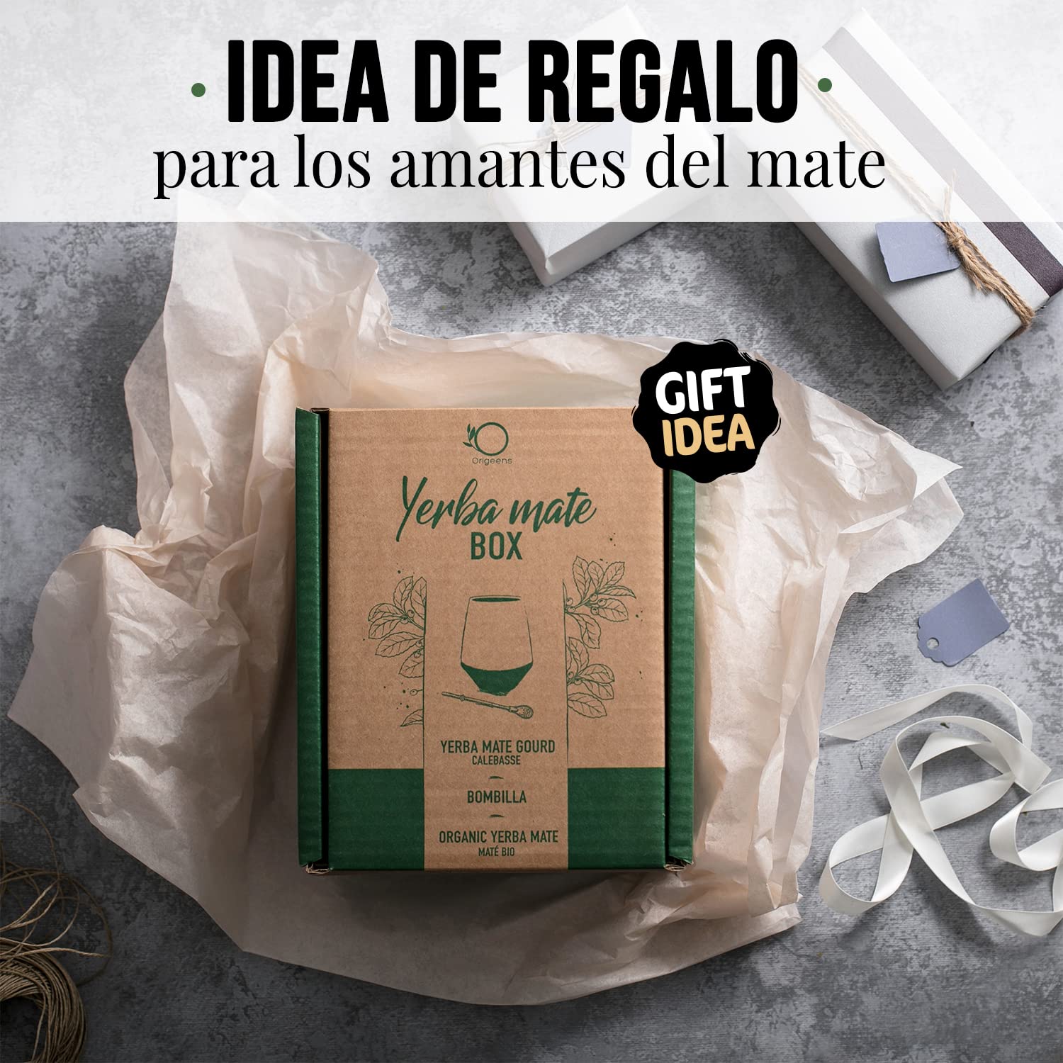 ORIGEENS KIT MATE - Calabaza Mate (Portugal) Cerámica Artesanal, Bombilla Mate y Yerba Mate Ecológico - Cajita regalo original