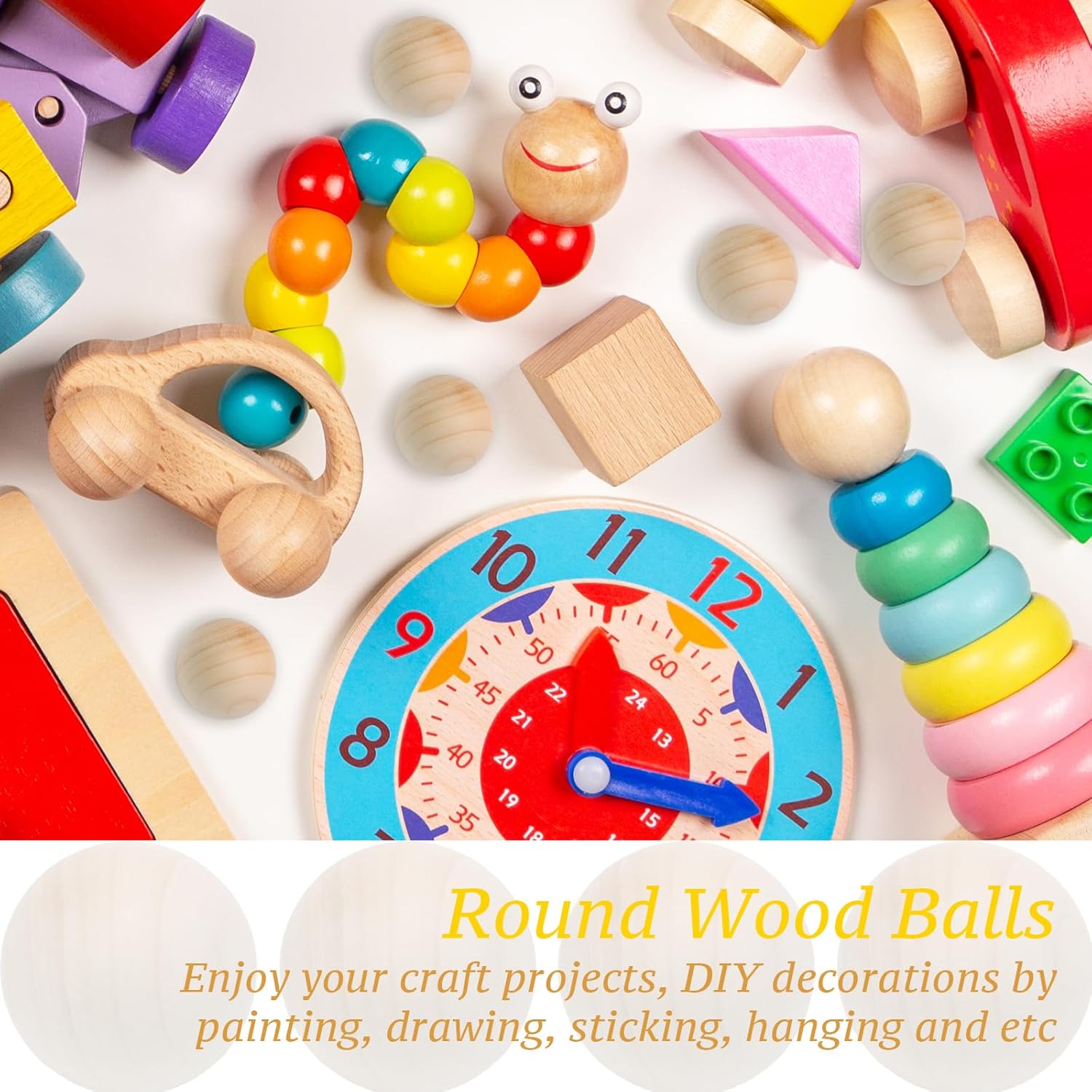 Luomorgo 50 Pcs 1 Inch Unfinished Natural Wooden Balls - Hardwood Round Wood Balls for DIY Crafts Projects - Image 5