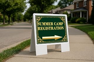 Summer Camp Registration St. Patrick'S Day Irish Clover Fancy Gold Directional Arrows A-Frame Double Sided 23x23 in. sign