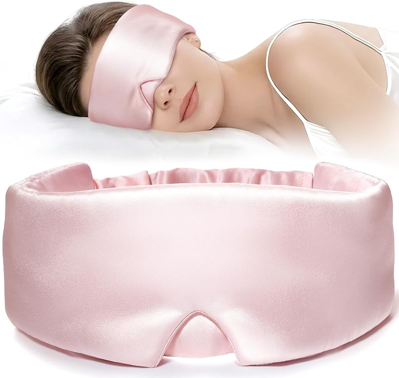LitBear Silk Sleep Mask for Side Sleeper, Travel, Airplane, Office, Pink | 22 Momme Pure Mulberry Silk for Wrinkle-Free Sleep, Total Blackout, Tangle-Free Adjustable Strap, Includes Portable Bag
