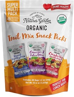 Nature's Garden Organic Trail Mix Snack Packs Variety - 48 Individual 1.2oz Packs, Heart Healthy, Omega-3 Rich, Vegan Gluten-Free Energy Boost