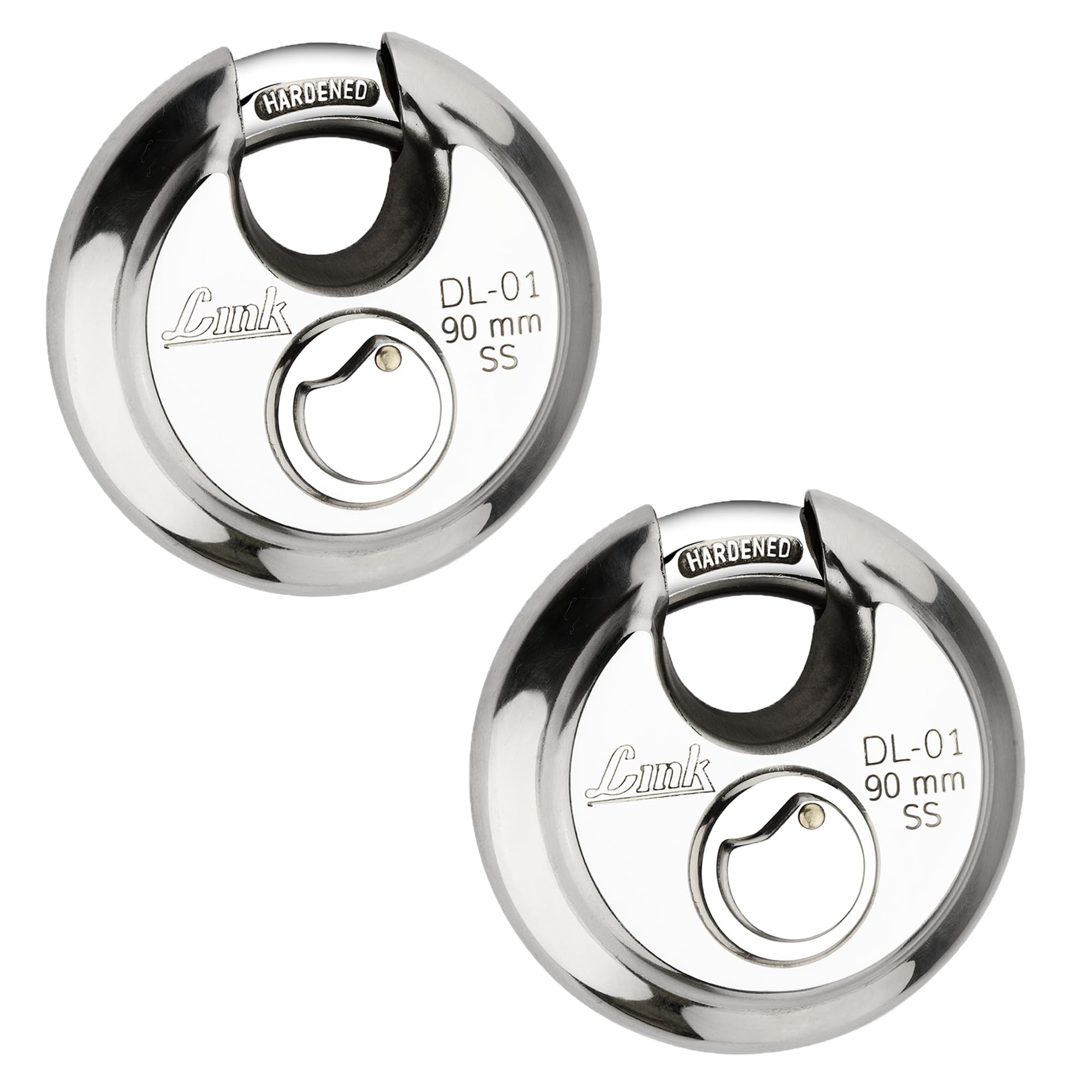 Link® Hi-Tech 90mm Round Padlock 2Pcs-Set Combo | Stainless Steel Body | Hardened Shackle | 3 Silver Keys with Hi-Tech Nickle | | Made in India| ……
