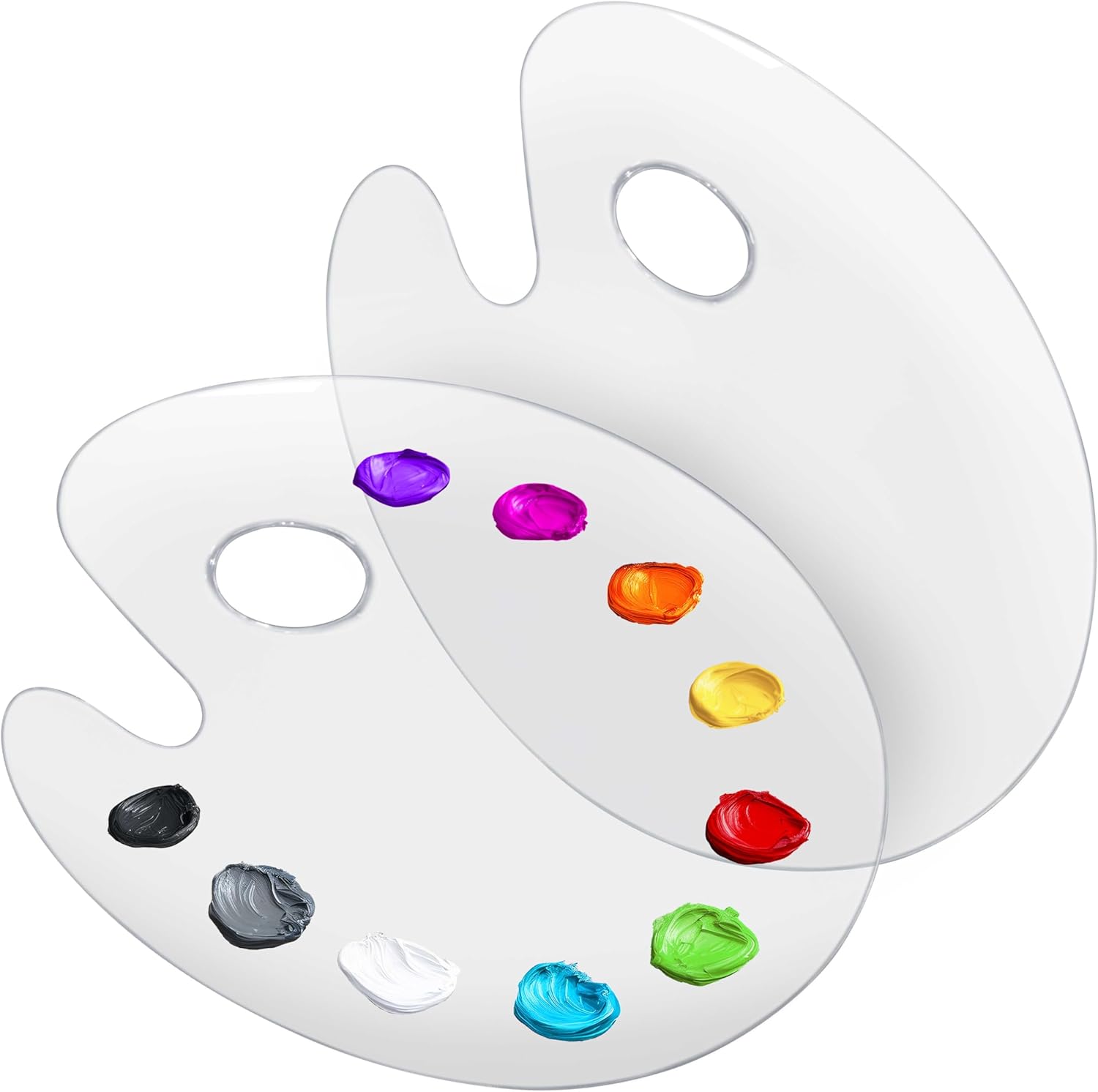 U.S. Art Supply 9" x 11.8" Clear Oval Acrylic Painting Palette (2-Pack) - Artists Transparent Plastic Mixing Paint Palette Tray - Non-Stick Surface for Acrylic and Oil Paint