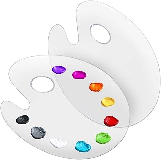 U.S. Art Supply 9" x 11.8" Clear Oval-Shaped Acrylic Painting Palette (Pack of 2) - Transparent Plastic Artist Paint Color Mixing Trays - Non-Stick, Easy Clean, Mix Acrylic, Oil