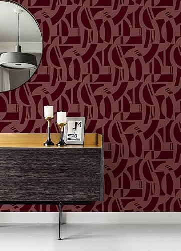 Miniatura 3 de Scott Living Carter Borgoña Geométrico Flock Papel pintado