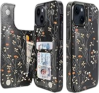 Vista 31 de uCOLOR Funda compatible con iPhone 15 de 6.1 pulgadas con ranura para tarjetero, función atril, doble cierre magnético y bloqueo RFID, funda de 6.1