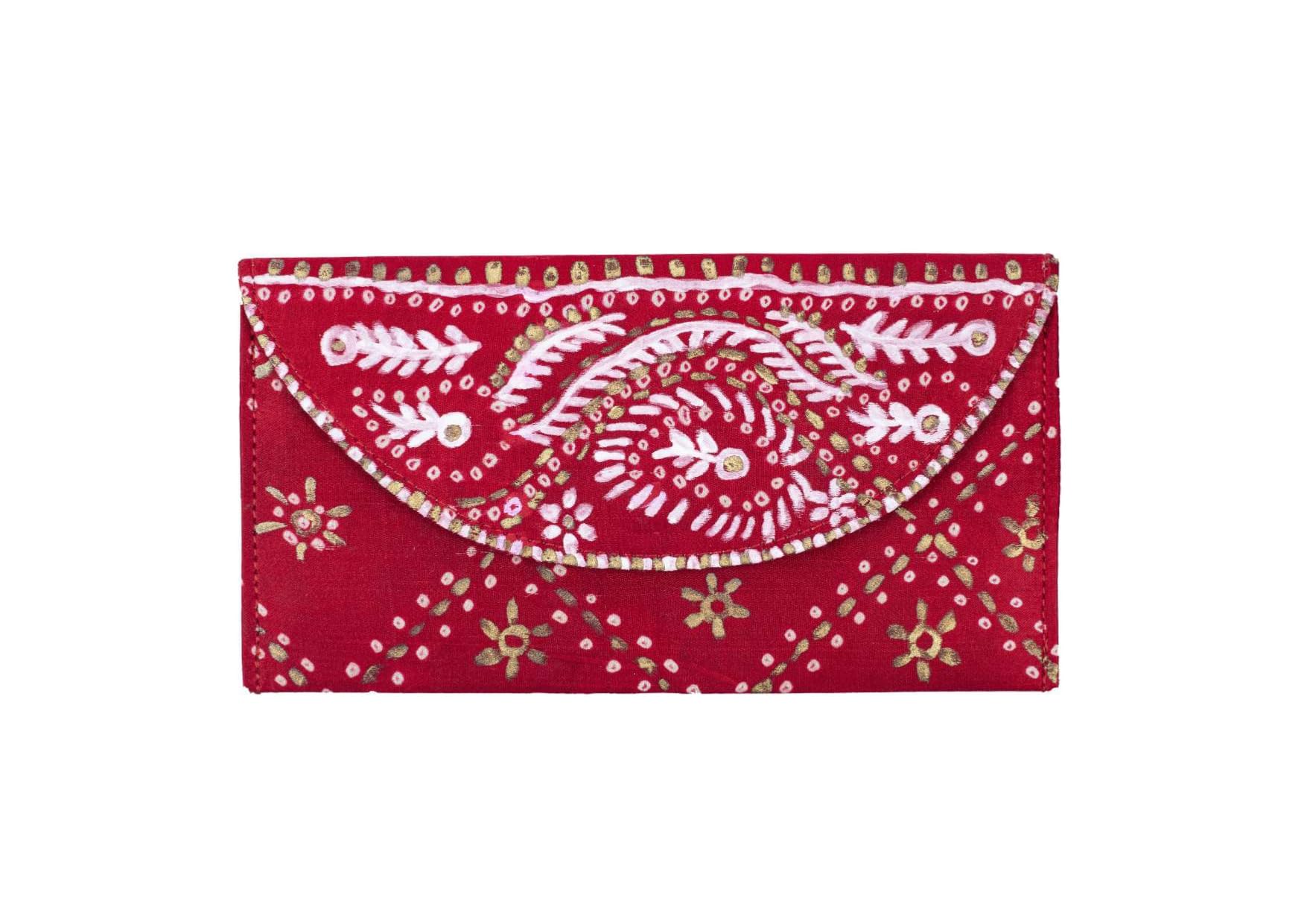 Red Silk Money Cover | Hand-Painted Paisley & Floral Cash Envelope for Weddings, Shagun & Gifting - Reusable Traditional Silk Envelope.