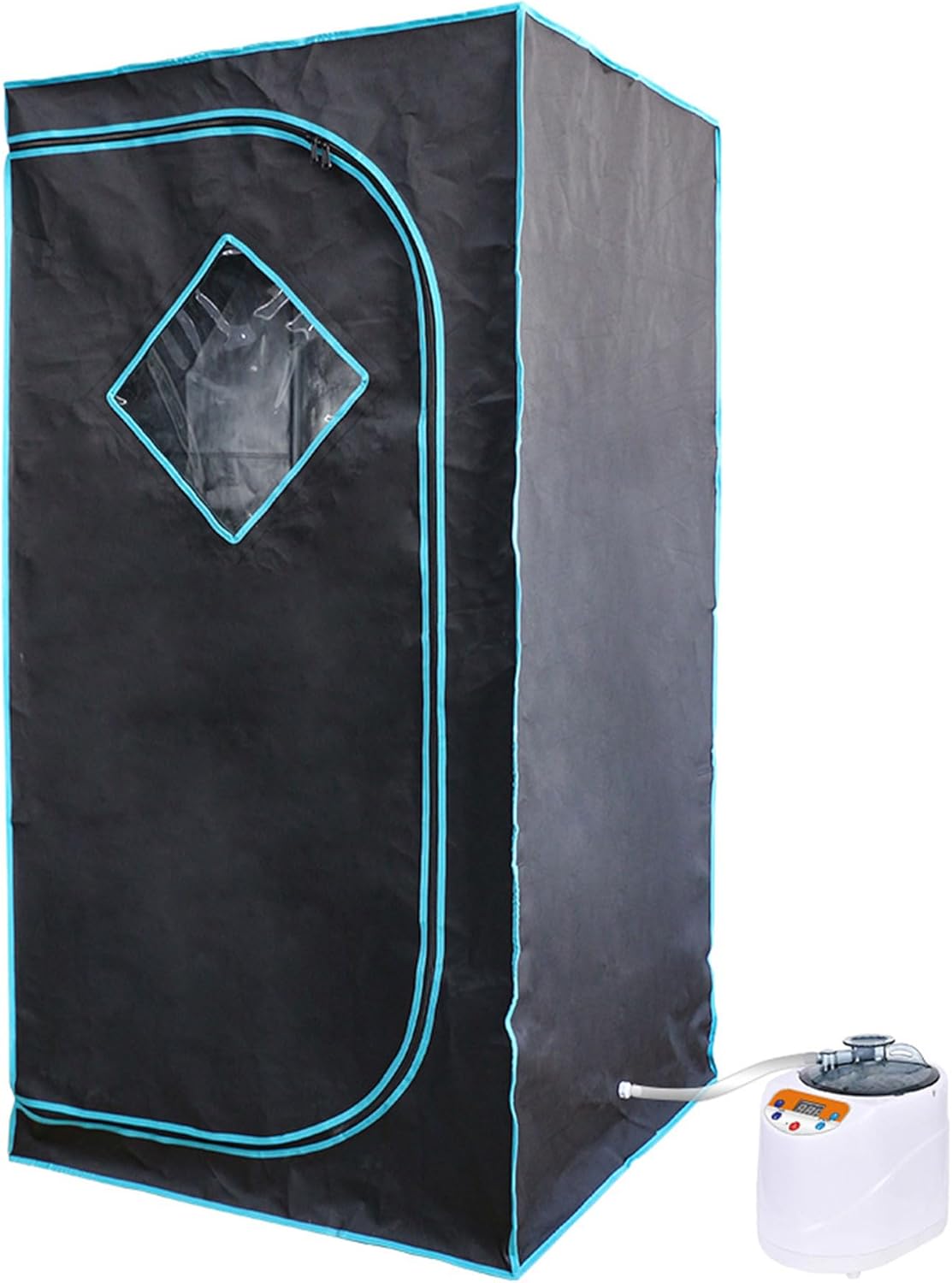 JOMEED 35 x 35 Inch Portable Zip Sauna Relaxing Home Spa with Steamer, Sauna Tent, Detachable Frame, Foldable Chair and Remote Control, Black