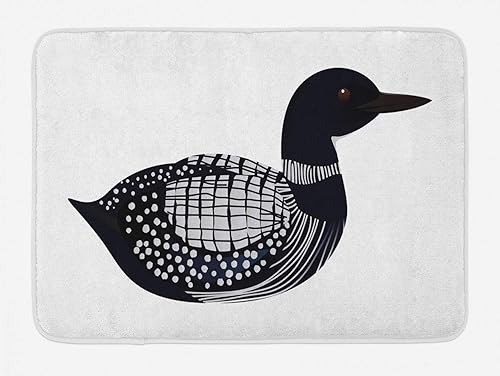 KXO Loon - Tapete de baño, retrato lateral de un pájaro dibujado con puntos a rayas y cuadrados, tapete de felpa para decoración de baño con parte
