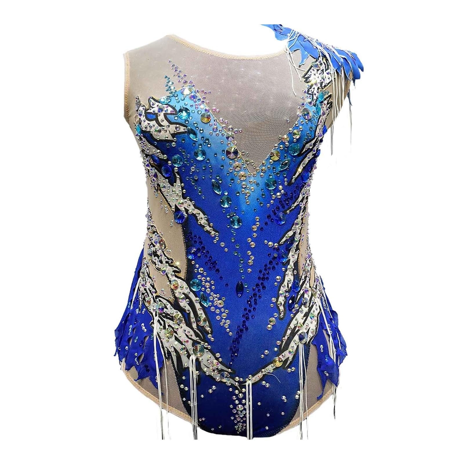 Maillot de gimnasia rítmica for niñas, sin mangas, estampado, for danza de ballet, con brillantes diamantes de imitación