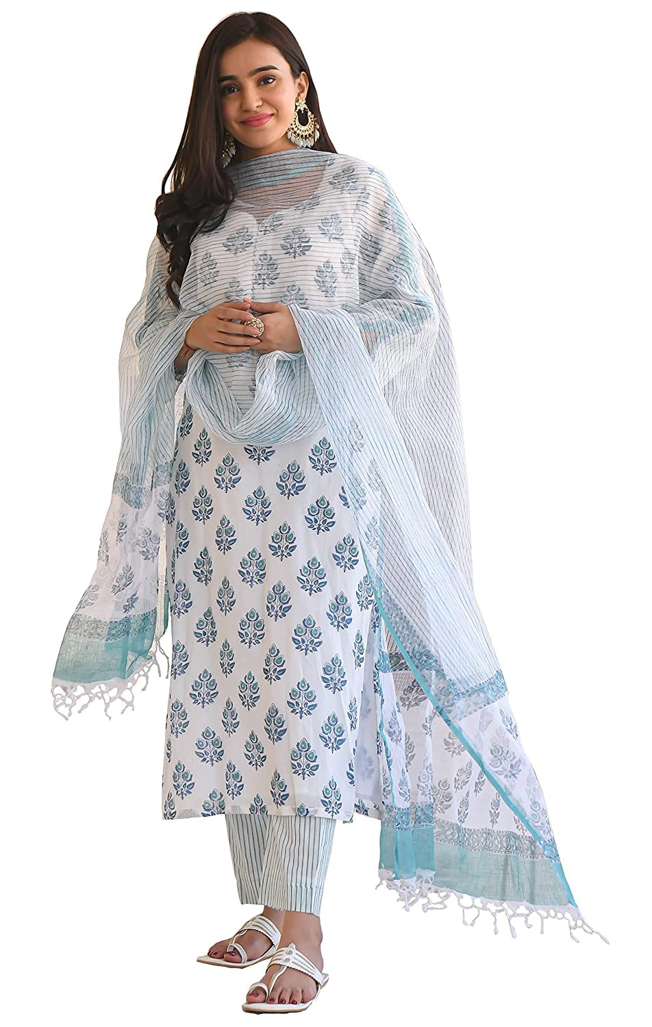KLOSIAWomen Cotton Block Printed Kurta Pant With Dupatta