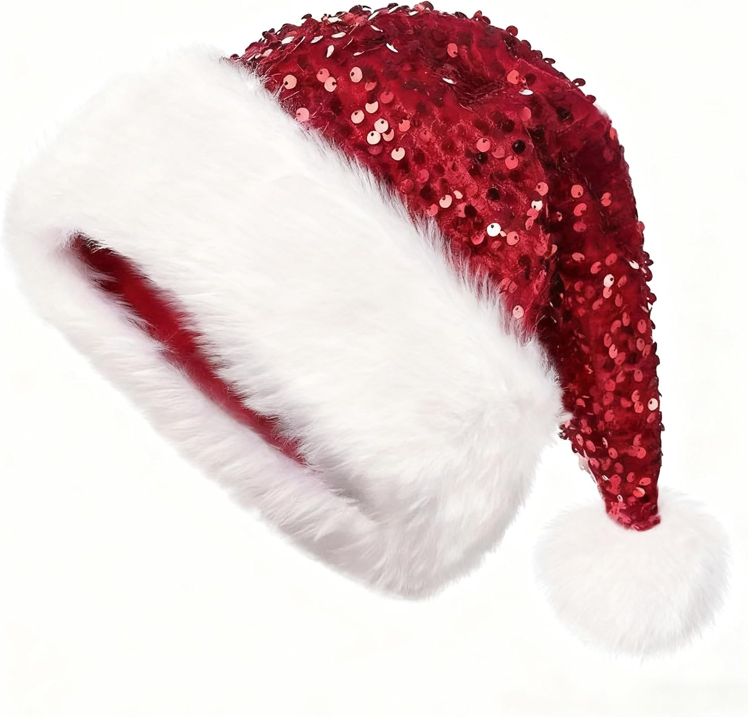Sequin Santa Hat for Men Women Sparkly Glittery Long Christmas Party Hat for Festival Costome