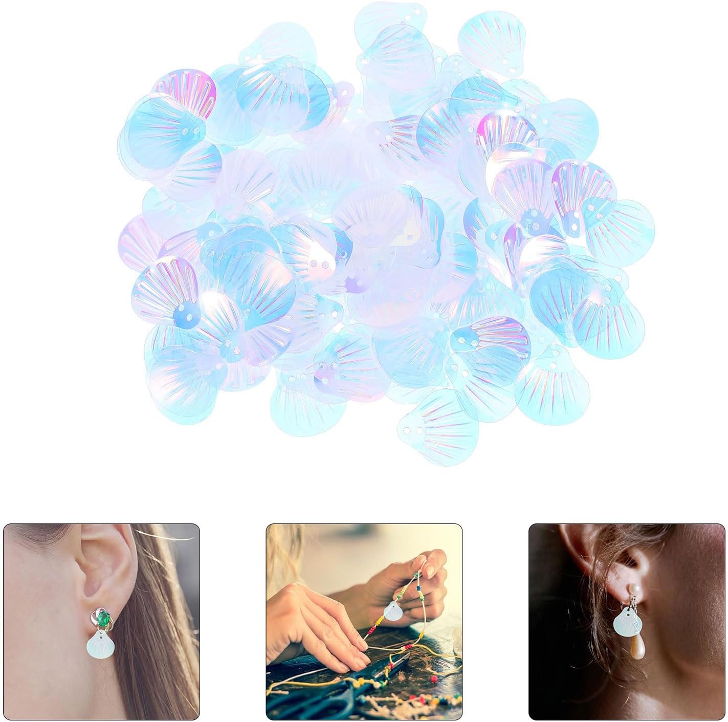 Seashell Shape Sequins 18mm Double Hole Plastic Glitter Embellishments