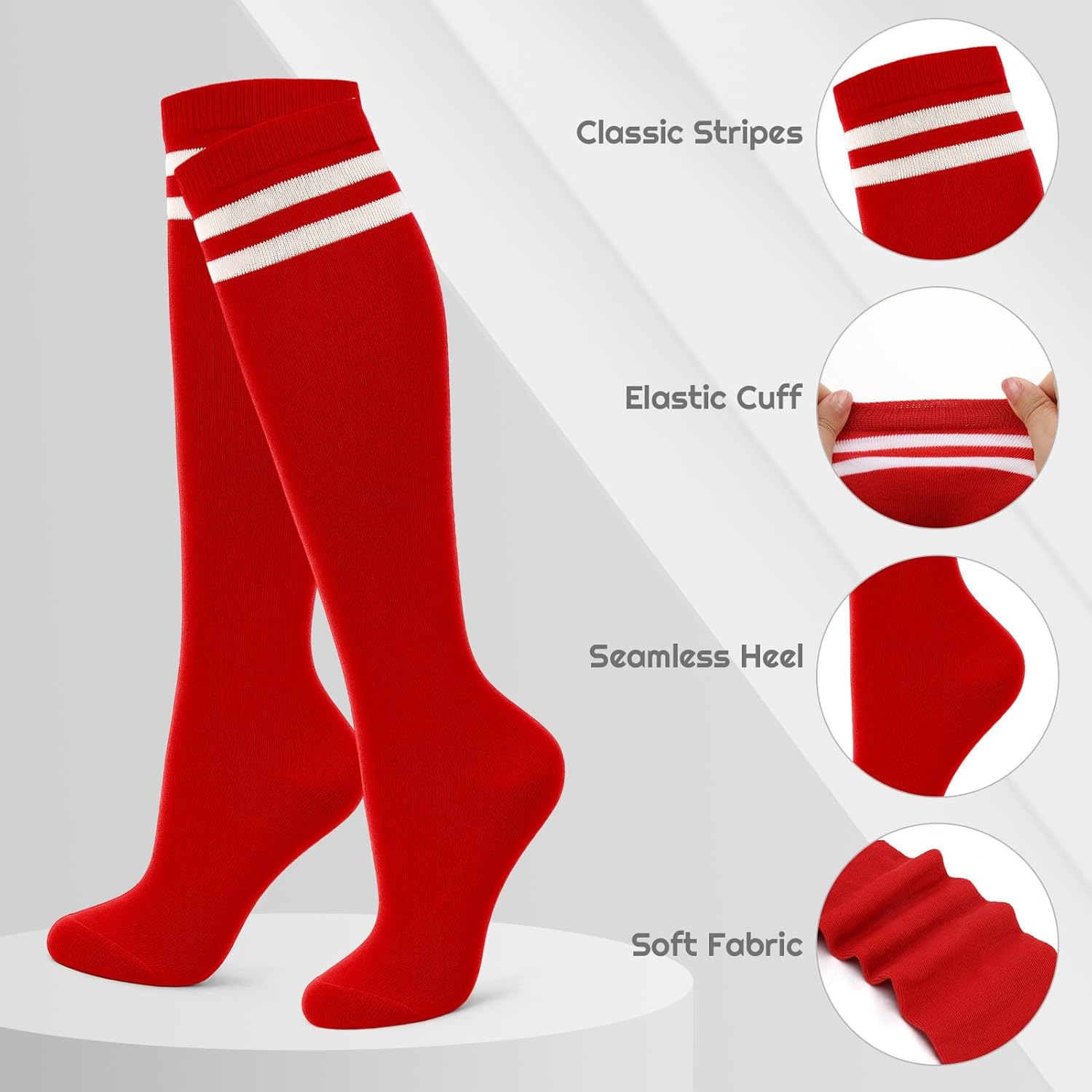 6 Pairs Knee High Socks for Women, Colorful Striped Long Tube Sock Non-Slip Breathable Sport School Uniform Socks Thigh High Stockings Christmas Gift Party - Image 4