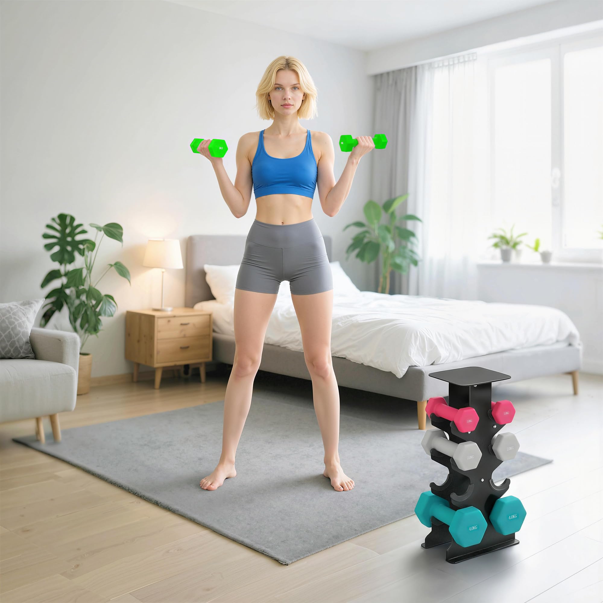 SPORTNOW Hanteln Set Paar Kurzhanteln mit Aufbewahrungsständer kg Bunt | Rutschfeste Griffe, Hexagon Hantelset, Kurzhantel Set, Für Heimtraining, Fitnessstudio