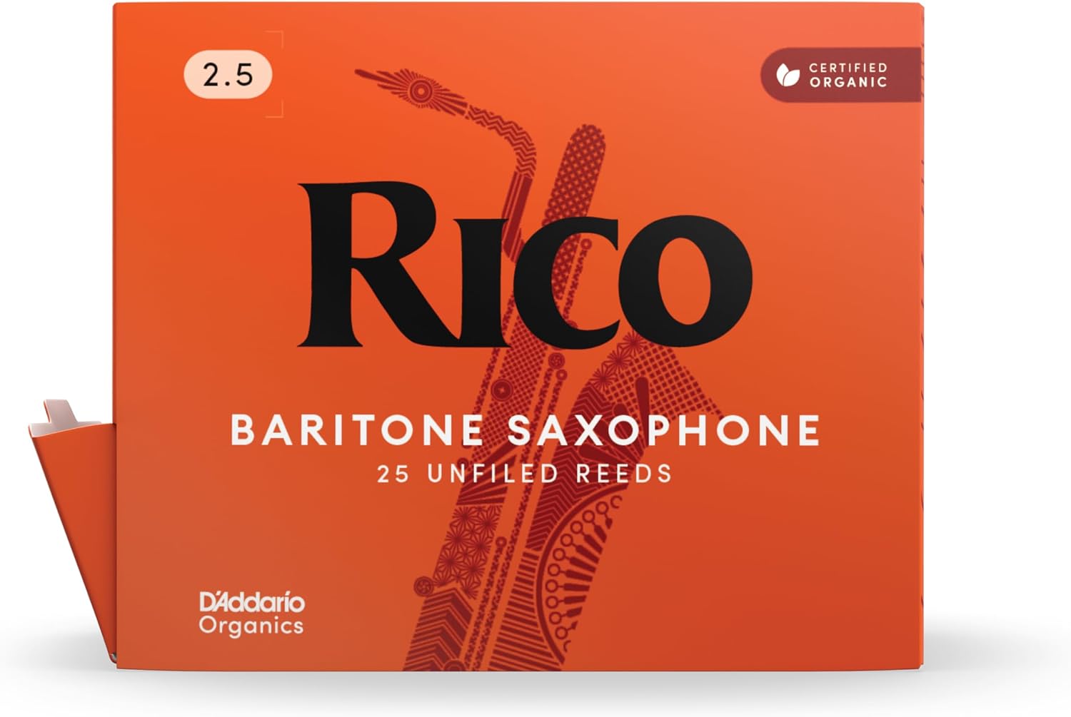 Rico Organic Baritone Saxophone Reeds, Strength 2.5, Pack of 25