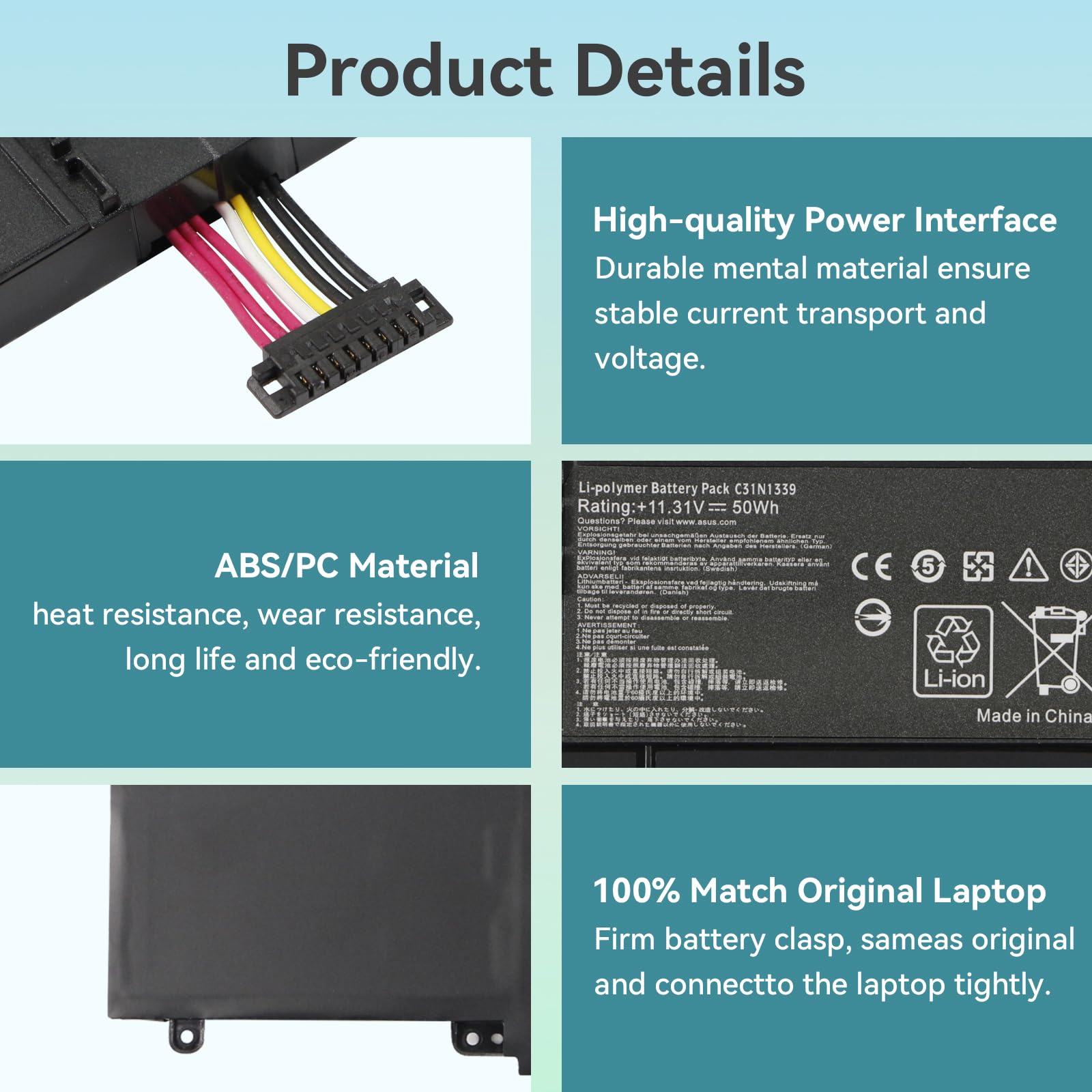 Batteria Per ASUS ZenBook UX303 Series - 11.3V, 50Wh, Sostituisce C31N1339