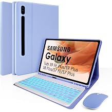 LAMA Backlit Keyboard Case with Mouse for Samsung Galaxy 12.4 inch S10 Plus/S9 FE+/S9+/S8+, 12.4" S7 FE/S7 Plus Case with Keyboard & S Pen Holder, Detachable Keyboard Case with Slim Cover, Purple