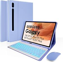 Keyboard Case for Samsung Galaxy Tab S10 Plus/S9 Plus/S9 FE Plus/S8 Plus/S7 Plus/S7 FE 12.4 Inch, 7 Color Backlit, Detachable Bluetooth Keyboard Case with Wireless Mouse and S Pen Holder, Purple