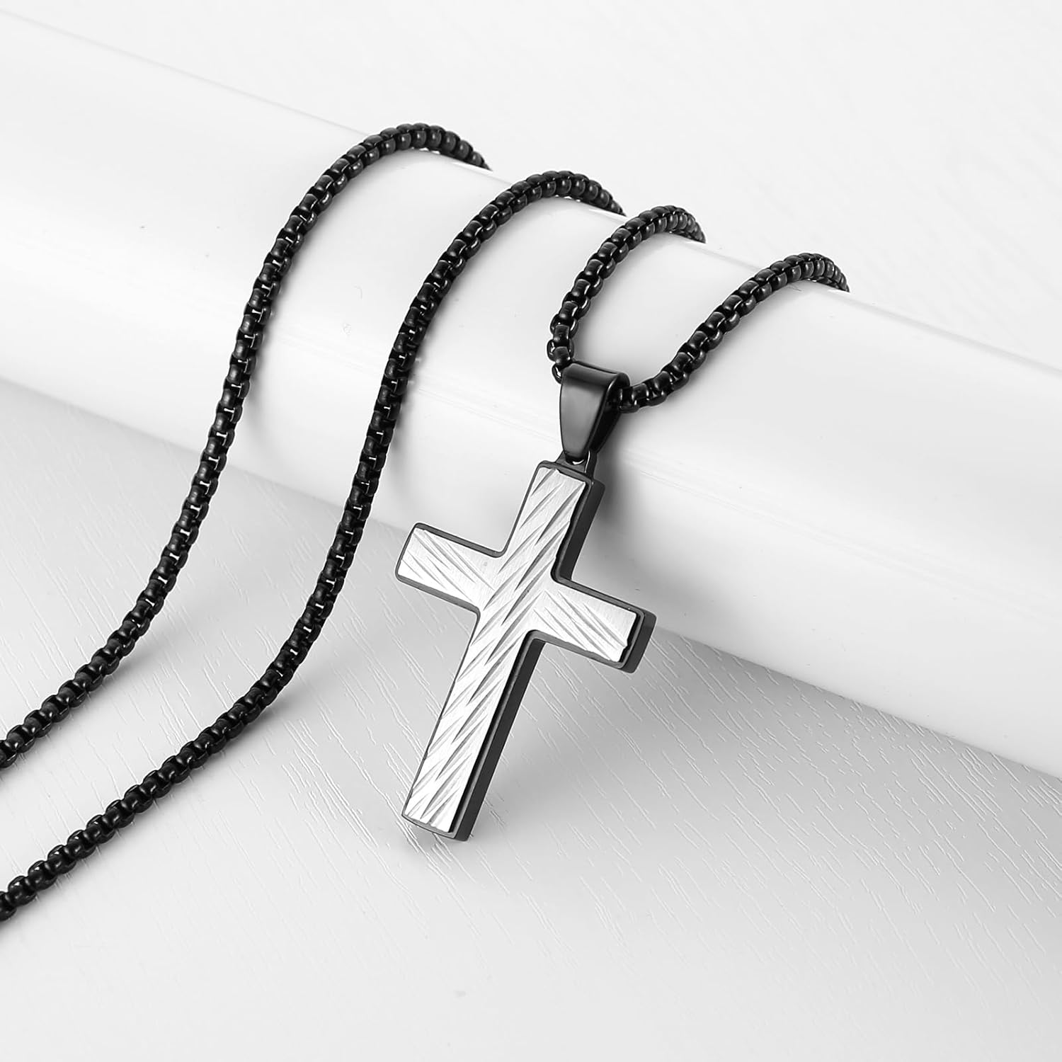 HZMAN Cross Necklace for Men Women High Polished Stainless Steel Scarred Small Cross Pendant Christian Faith Jewelry Gift - Image 3