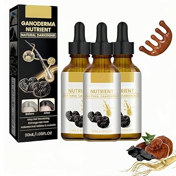 Black Shouwu Nourishing Serum, Natural Anti-Greying Hair Darkening Ganoderma Polygonum Serum, Make Hair Thicker, Strengthen Damaged Hair Care 3 Pcs