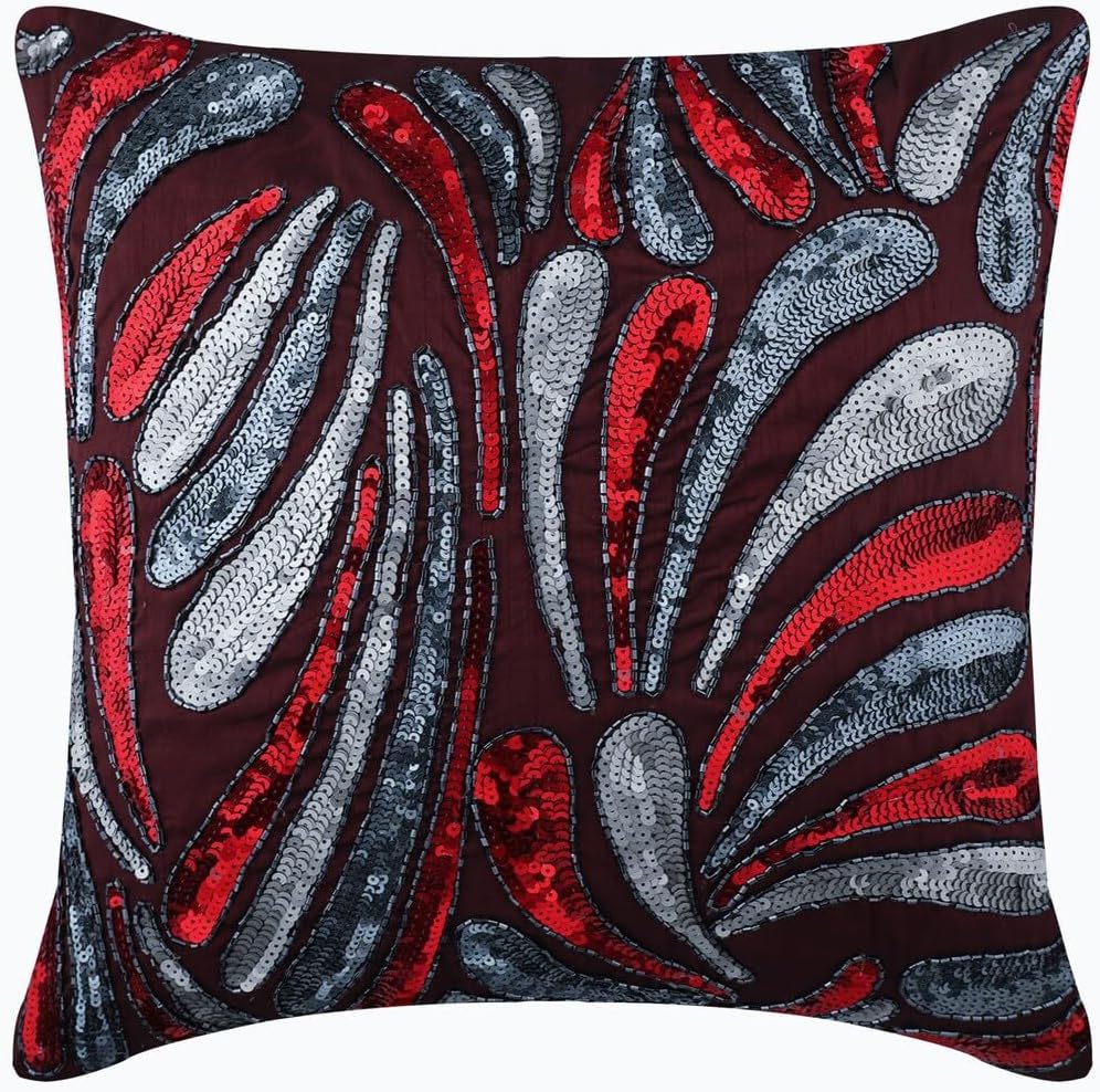The HomeCentric Euro Pillow Sham, Decorative Red Euro Size Pillow Shams 26x26 inch (65x65 cm) Silk Euro Pillow Shams, Abstract, Sequins Embellished, Modern European Pillow Shams - Royal Splash