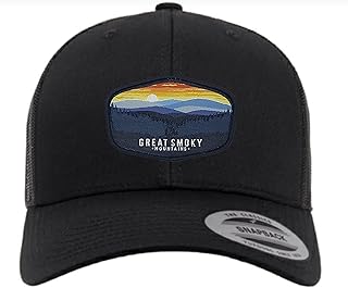 Great Smoky Mountains Trucker Hat with National Park Woven Patch (Black/Black)