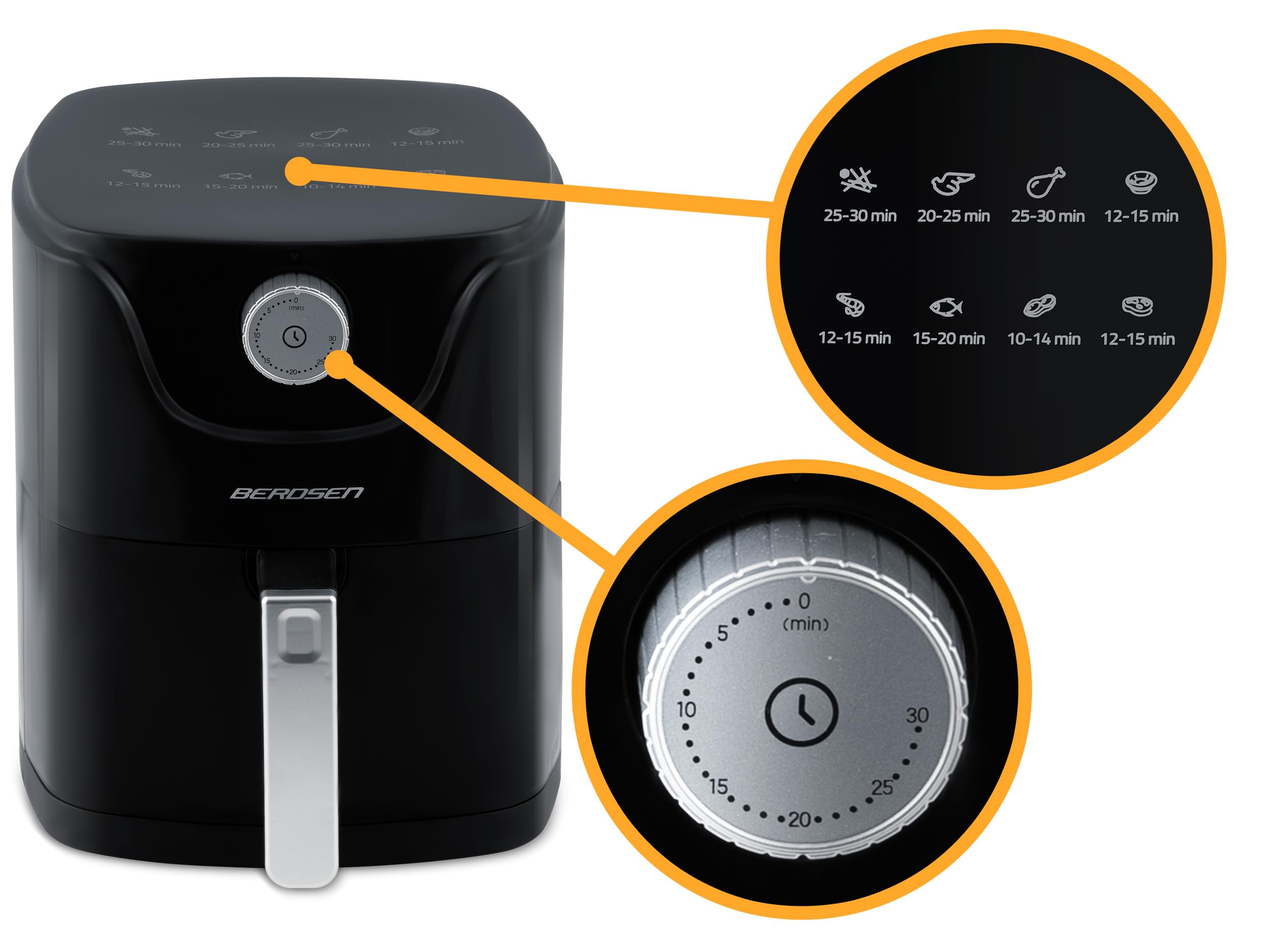 Berdsen Frytkownica beztłuszczowa na gorące powietrze - Air Fryer - 1000 W 2,5 L - 8 programów - Czarna