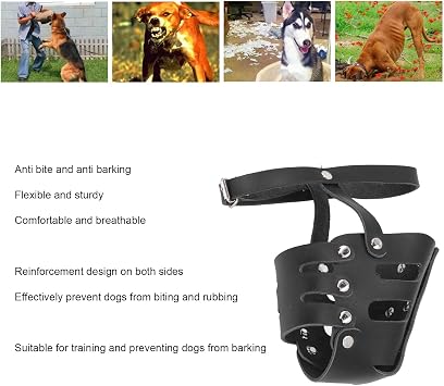 Dog Muzzle Breathable Adjustable Reinforced for Pet Training Faux Leather Material