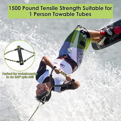 Miniatura 4 de SearQing Cuerda de esquí de Wakeboard con asas flotantes y agarre de EVA, cuerda de remolque para tubos remolcables, 4 secciones, longitud ajustable