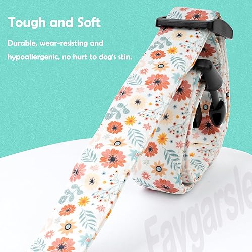 Miniatura 3 de Faygarsle Collar de algodón para perros con diseño de flores para niñas, hembras, perros pequeños, medianos y grandes, con dijes de flores, talla M