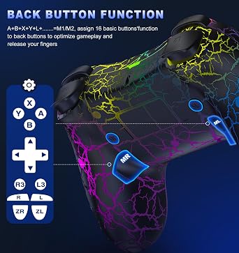 Hall Effect Switch Controller for Nintendo Switch/Switch 2/Lite/OLED, Gammeefy Wireless Switch Pro Controller Compatible with PC/Android/iOS, 9 Color Adjustable LED Switch Remote with App & Programmable