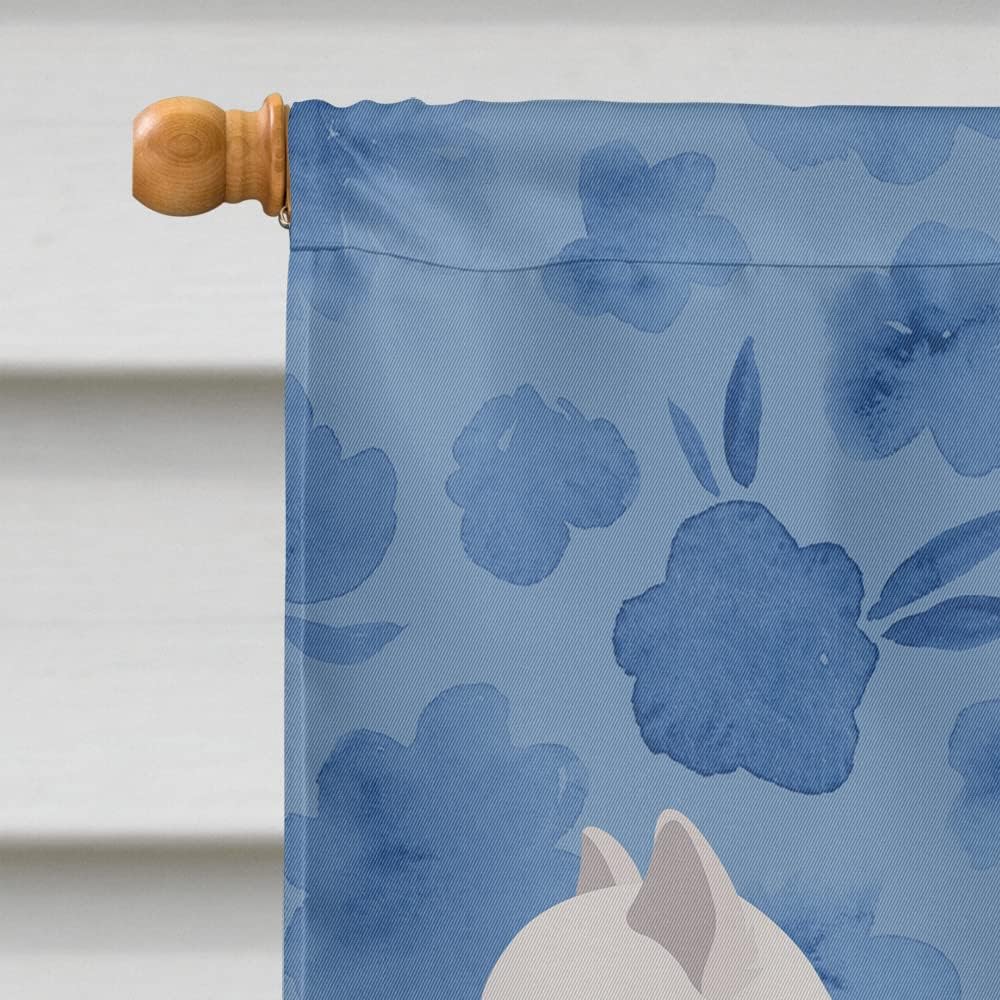 Caroline's Treasures CK4947CHF White Persian Traditional Cat Welcome House Flag, Blue Large Porch Sleeve Pole Decorative Outside Yard Banner Artwork Wall Hanging, Polyester, House Size, Multicolor