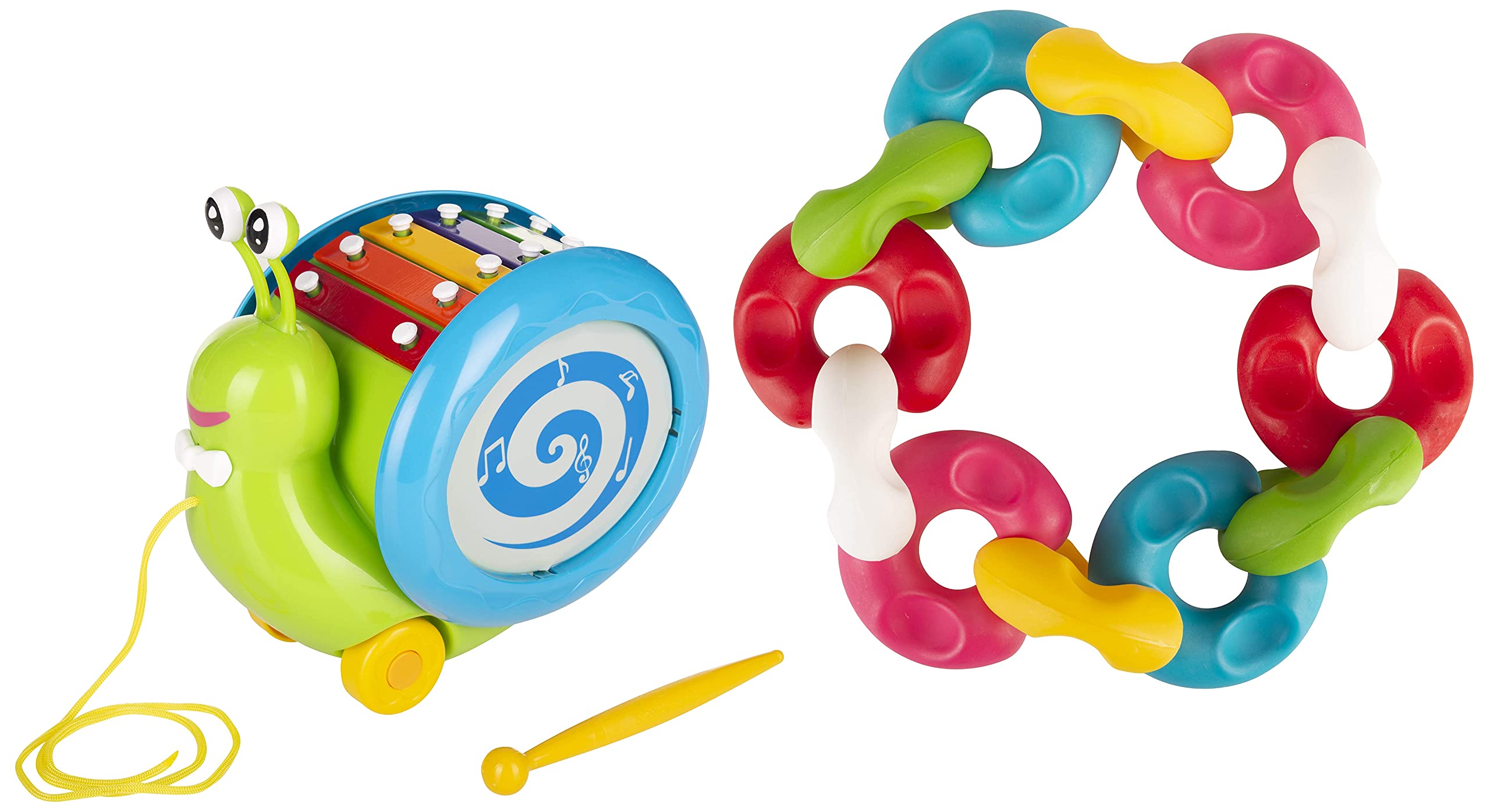 Giggles - Musical Snail, 3 in 1 Pull Along Toy, Xylophone, Drum and Walking, Infant and Preschool Toys, Multicolor & - Chain Links, Multicolour Interlocking Educational Blocks