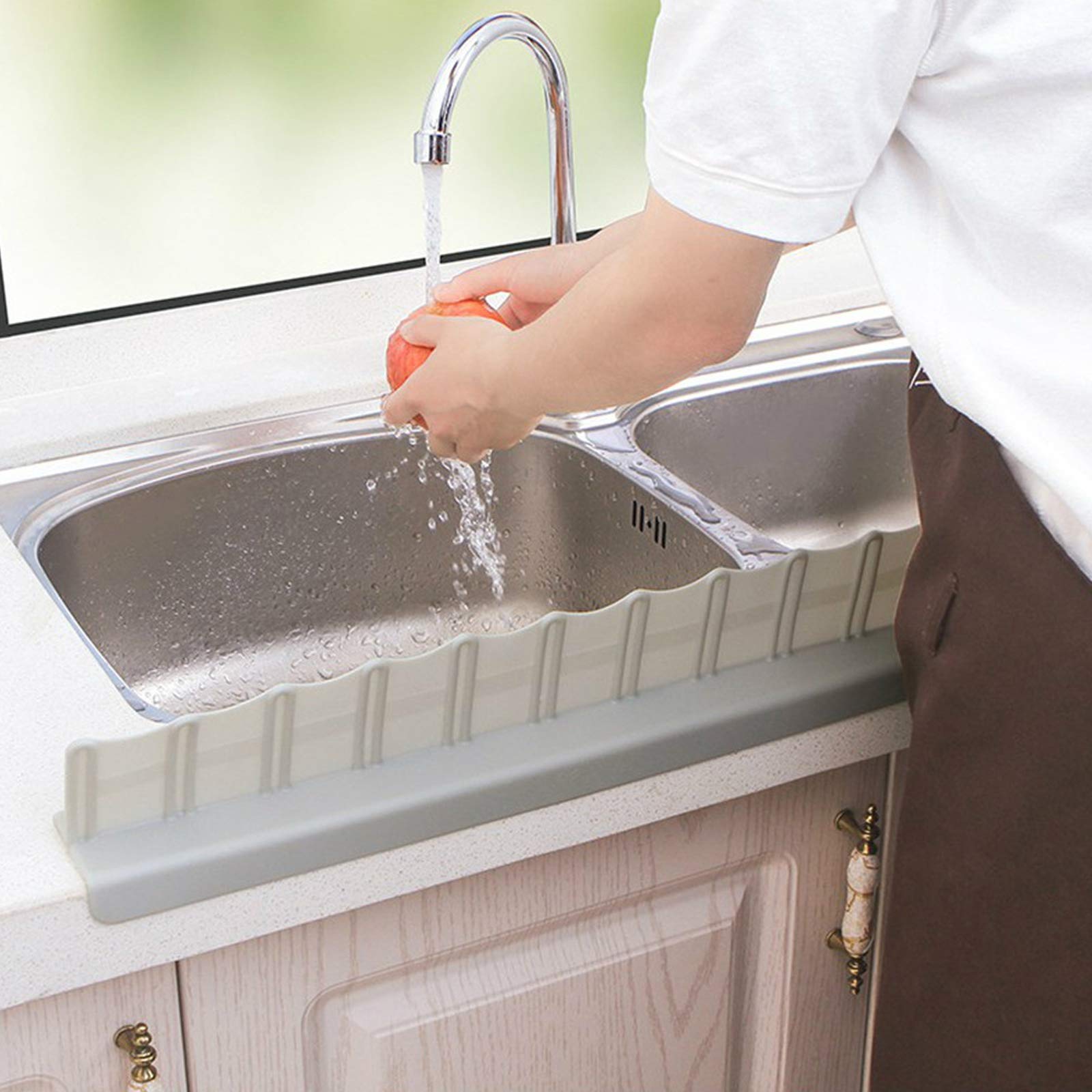 Ranranhome Grey Kitchen Sink Water Splash Guards,Water Sink Oil Proof Water Barrier, Dish, Fruit Vegetable Washing, Repeatable Use Easy To Wash,2Pcs,Gray