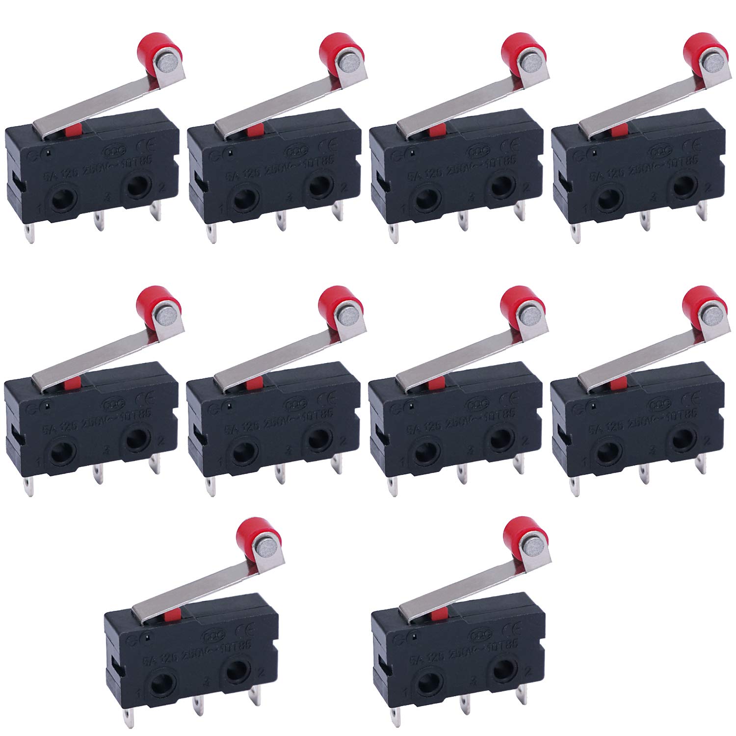 Twidec/10Pcs Mini Micro Limit Switch 5A 125 250V AC SPDT 1NO 1NC Short Hinge Roller Levr Arm Switch Snap Action Button Type 3 Pins KW11-3Z07