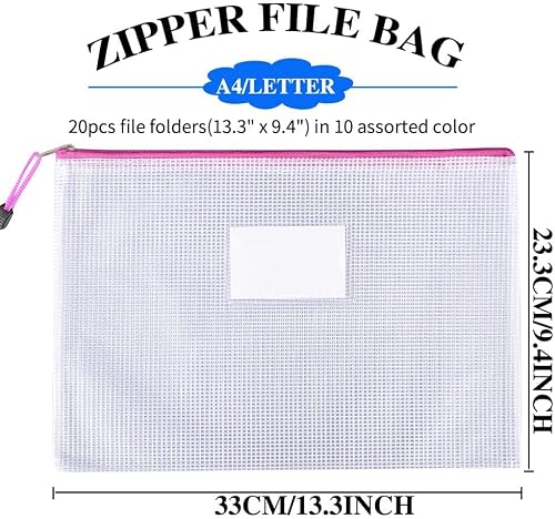 Sooez 20 Pack Zipper Pouch, Mesh Zipper Pouch With Label Pocket, Durable Pouches For Organization, Board Game Storage, Zipper Bag Waterproof, Document Bag Letter/A4 #TOP5