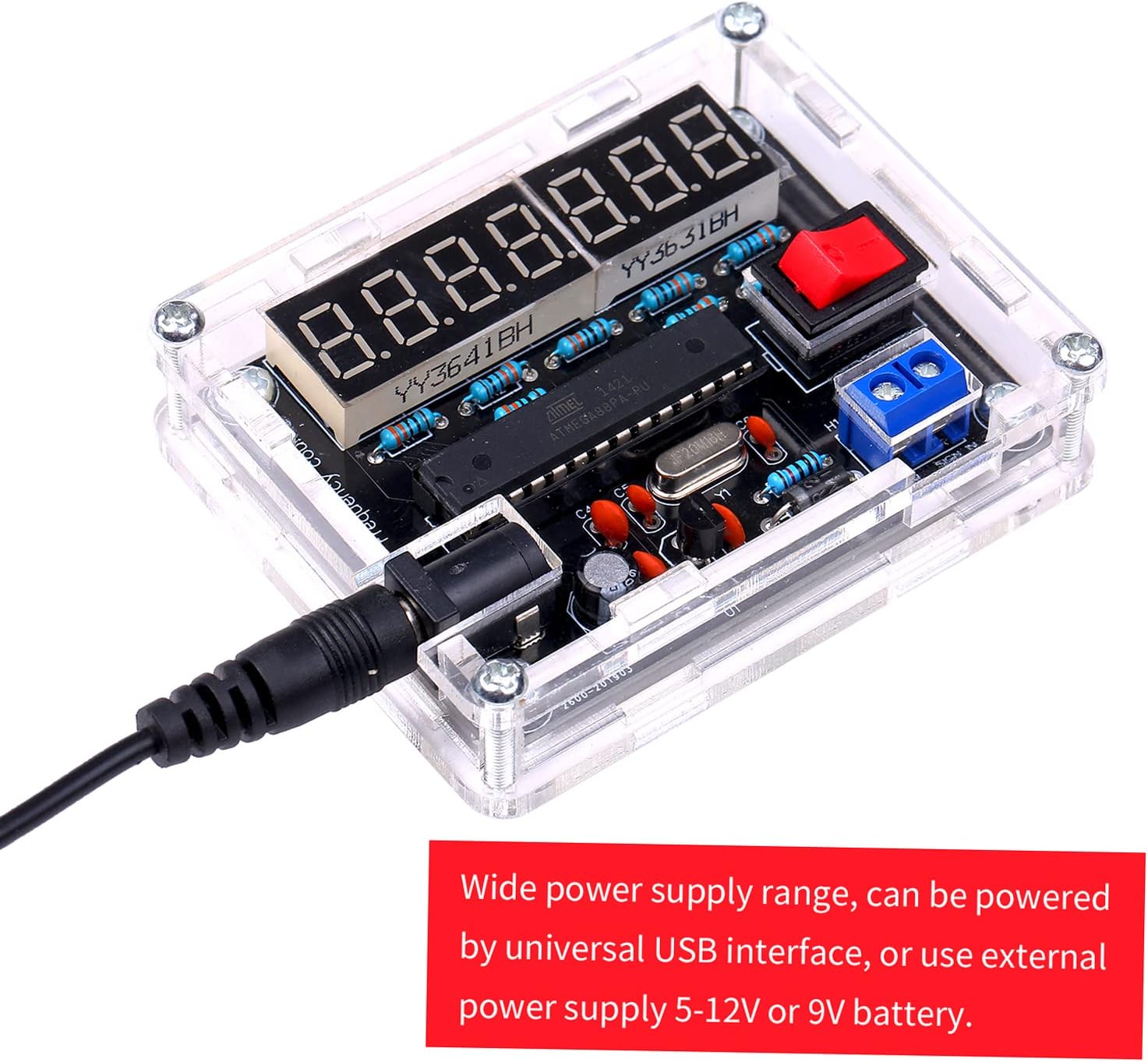 Frequency Meter,10MHz Frequency Meter DIY Kit Frequency Counter AVR Frequency with Shell Counter Cymometer Frequency Measurement 0.000 001Hz Resolution