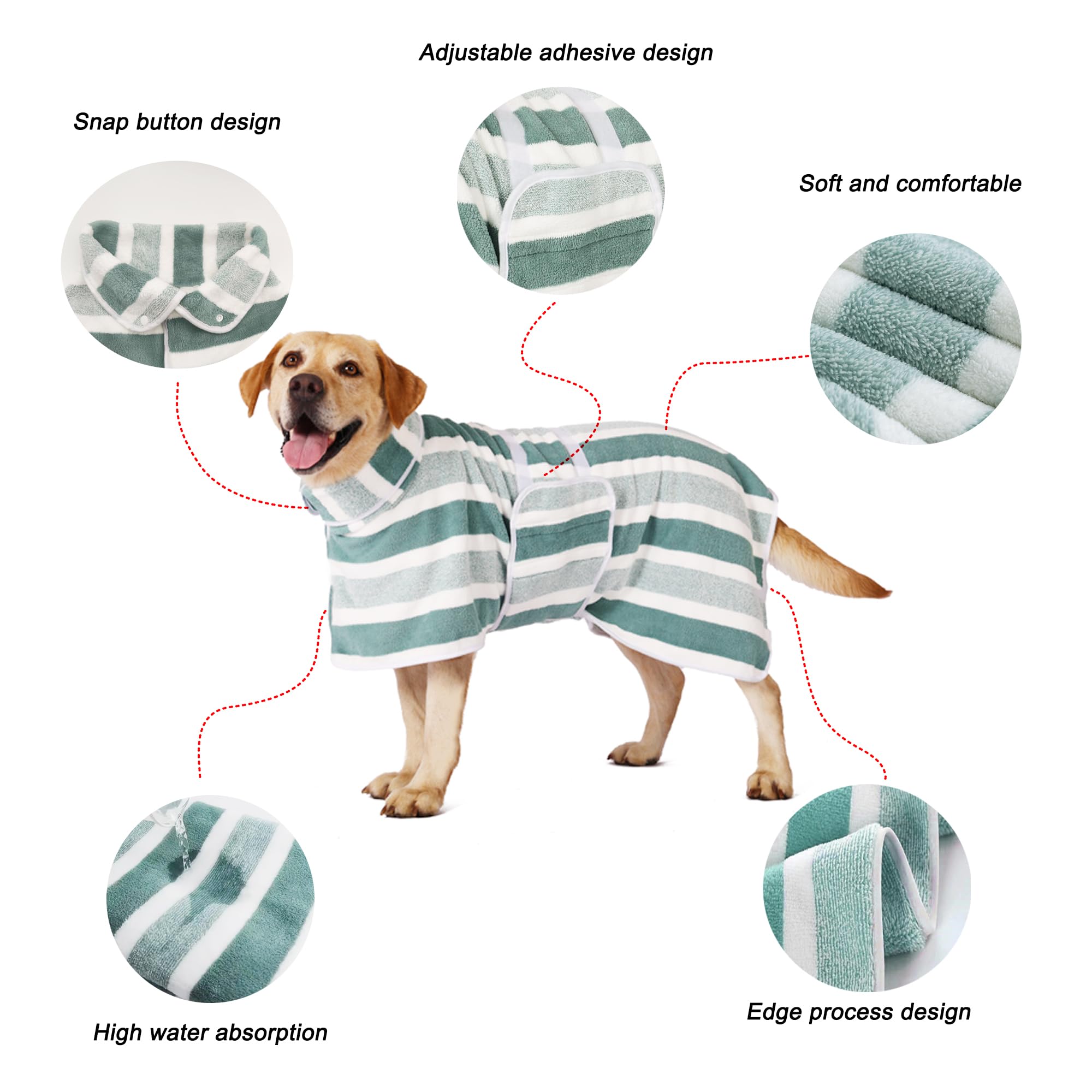 Accappatoio per cani ad asciugatura rapida a righe (verde, 2XL)